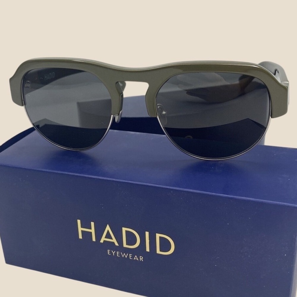 Hadid Nomad Sunglasses Womens Olive Green Silver Frame Style HAD05-C3 with Box